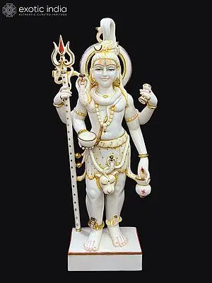 42" Four Armed Standing Lord Shiva White Marble Statue
