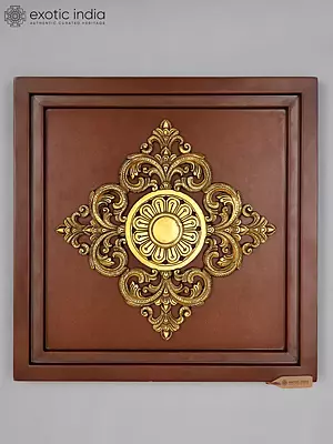 Decorative Brass Medallion Art with Wood Frame