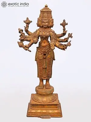 19" Superfine Five-Headed Standing Goddess Gayatri Panchaloha Bronze Statue (One Of A Kind)