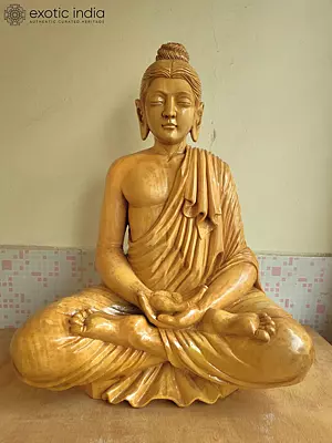 22" Meditating Lord Buddha - Inner Peace Hand-Carved Wood Sculpture