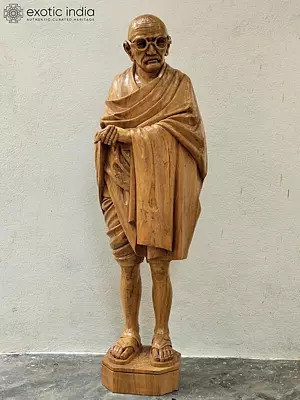 Mahatma Gandhi Wood Figurine - Father of the Nation Icon, 46" Tall