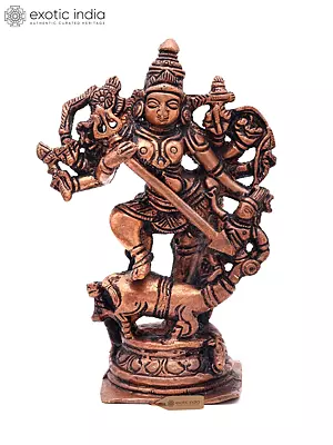 Mahishasuramardini Goddess Durga Copper Statue - 5 Inch