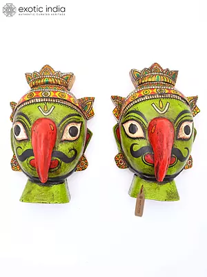 Garuda Wooden Mask Pair - 10" Hand-Painted Wall Decor