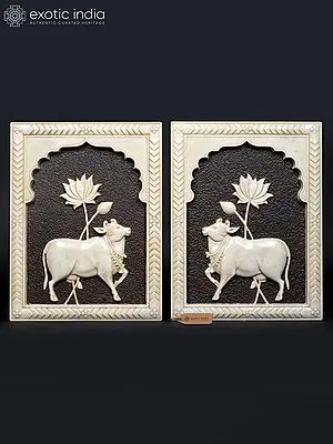 Kamadhenu Cow Marble Relief Panels | Wall Hanging Set