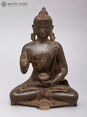 Brass Buddha Statue - 11" with Blessing Gesture (Abhaya Mudra)