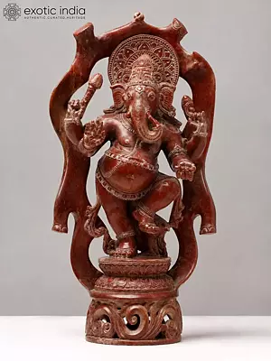Lord Ganesha Dancing Sculpture - 20" Pink Stone