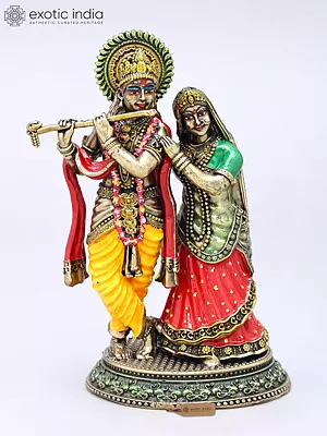5" Hand-Painted Brass Radha Krishna Statue