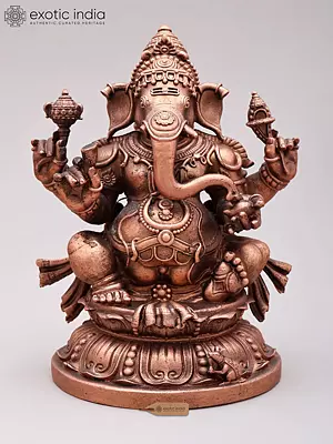Chaturbhuja Lord Ganesha Bronze Idol - 5" Superfine