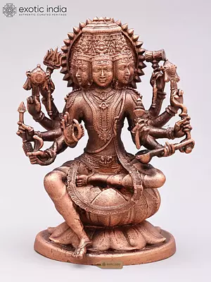 Handcrafted Bronze Statue: 5" Five-Headed Lord Vishwakarma Deity
