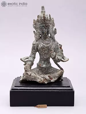 9" Brass Buddhist Goddess Tara on Wood Base