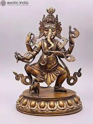 17" Four-Armed Dancing Ganesha Brass Statue