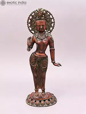 18" Standing Tibetan Buddhist Goddess Tara Brass Statue
