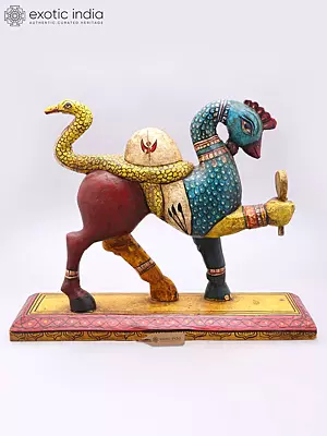 Wood-Carved Statue of Navagunjara, Lord Krishna's Composite Form