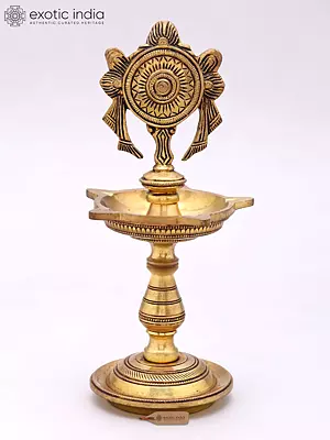 9" Brass Vaishnava Chakra Oil Lamp