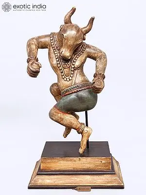 36" Large Dancing Sacred Nandi | Handcrafted Wooden Sculpture
