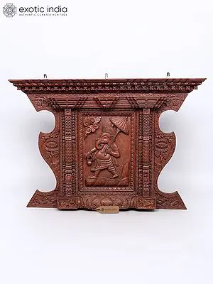 31" Large Umbrella Ganesha Wall Hanging Wooden Panel