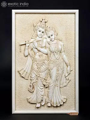 36" Large Divine Radha Krishna Marble Relief Panel | Wall Hanging