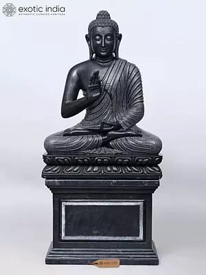 54" Large Buddha Seated in Vitark Mudra | Marble Statue