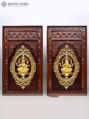 48" Framed Brass Art: Lakshmi and Ganesha Wall Hanging Pair