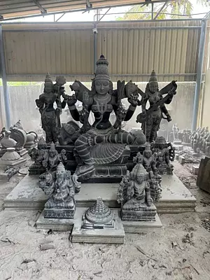 68" Sri Maha Shodashi with Yantra, Goddess of Universal Energy in Granite
