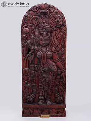 24" Goddess Meenakshi Wood Carving Wall Panel