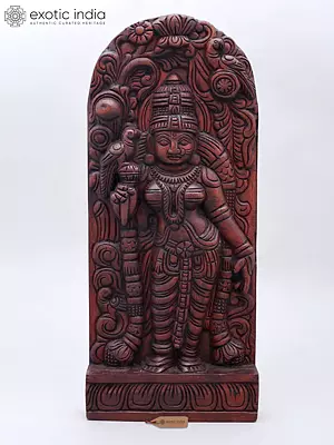 18" Hand-Carved Goddess Meenakshi Wooden Wall Hanging Panel