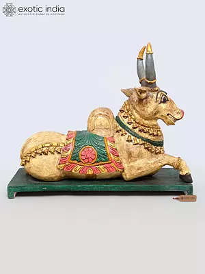 Sitting Nandi - Vahana of Lord Shiva | Hand Carved Wood Statue