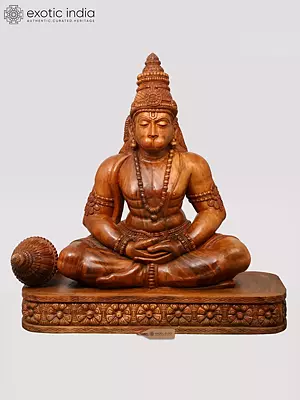 Large Lord Hanuman Seated in Dhyan Mudra Wood Carved Statue (52")
