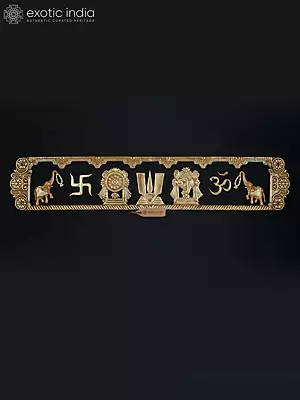 48" Large Auspicious Vaishnava Symbols with Om & Swastika Brass Wall Hanging