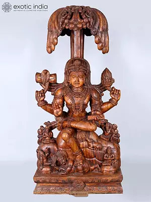 76" Large Dakshinamurti Shiva Wood Carved Statue