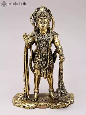 9" Superfine Standing Lord Hanuman in Blessing Pose | Brass Statue