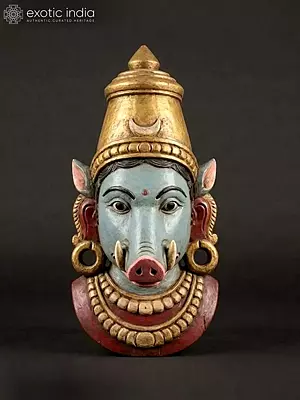 Goddess Varahi Bust | 21" Hand-Painted Wood Carving