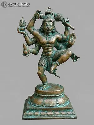 Six-Armed Dancing Lord Hanuman Bronze Statue, 24 Inches