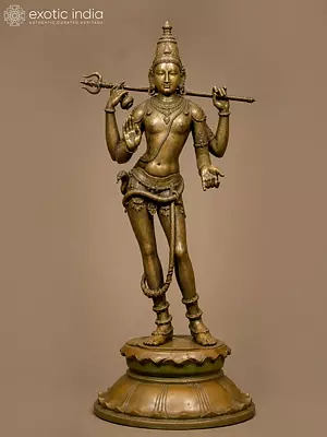 36" Large Standing Lord Shiva with Trishul | Handcrafted Bronze Statue