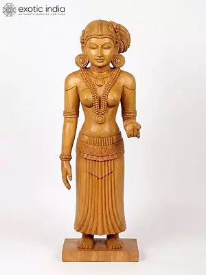 16" Bhuta Female Wooden Sculpture | Handcrafted Wood Carving