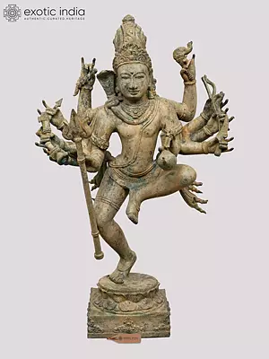Brass Nataraja: 24" Ten Armed Dancing Lord Shiva