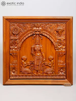 29" Goddess Parvati Wood Wall Panel with Kirtimukha Arch