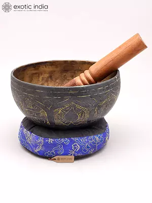 Tibetan Buddhist Singing Bowl (6") - Brass Construction with Cushion and Mallet for Meditation