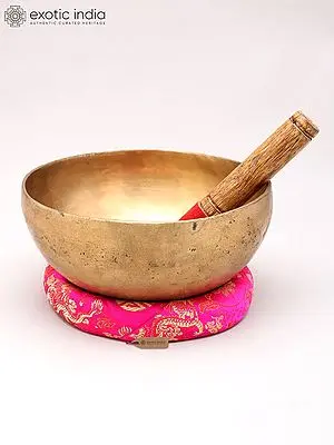 8" Handmade Bronze Himalayan Singing Bowl with Padded Cushion & Wooden Striker