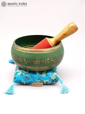 Brass Singing Bowl Set: 6 Inch Traditional Buddhist Design with Cushion and Striker