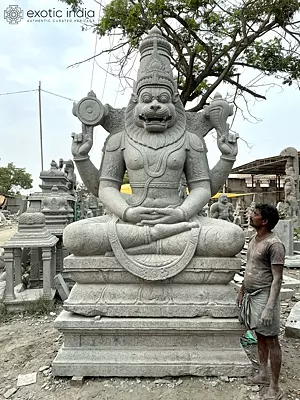 Large Granite Lord Narasimha Sculpture in Meditation Pose