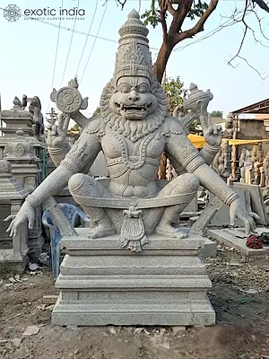 Yoga Narasimha Stone Sculpture (108" Large Granite)