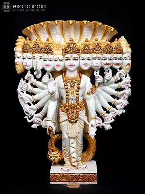 36" Large Vishvarupa of Lord Vishnu White Marble Sculpture