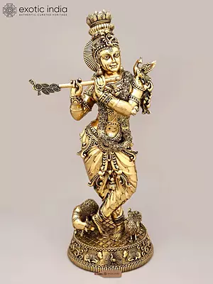24" Superfine Lord Krishna Playing Flute | Brass Statue