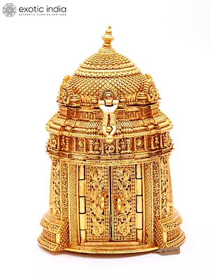 Decorative Brass Sindoor Box - Temple Style with Lakshmi Motif