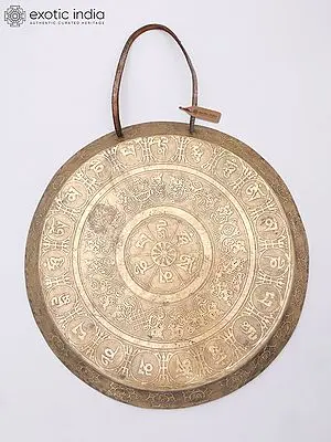 13" Bronze Tibetan Buddhist Gong with Ashtamangala Symbols and Mantras