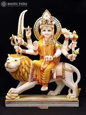 Marble Statue of Goddess Durga (Sherawali Maa) - 12 Inches