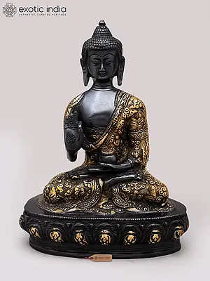 9" Lord Buddha Seated in Vitark Mudra with Carved Robe | Brass Statue