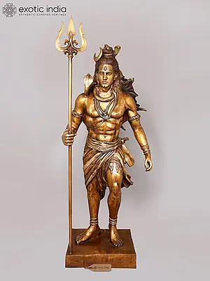 78" Large Standing Lord Shiva with Trident Brass Statue