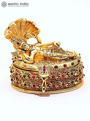 3" Brass Shesha-Shayi Lord Vishnu Sindoor/Kumkum Box